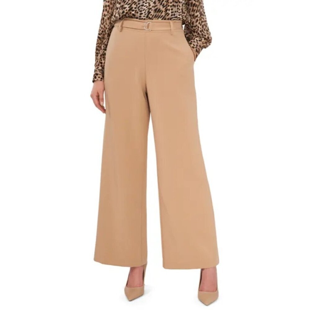 Vince Camuto Womens Size 4 Belted Wide‎ Leg Flared Pants in Camel Tan $129
